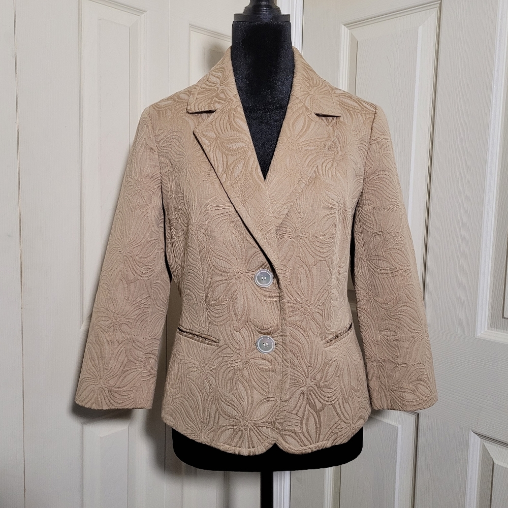 Talbots Cotton Blend Blazer Tan Paisley Brocade Sz 8